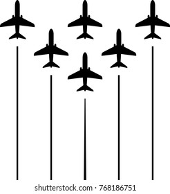 Airplane Flying Formation, Air Show Display, The Disciplined Flight Vector Art Illustration