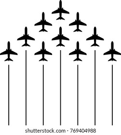 Airplane Flying Formation, Air Show Display, The Disciplined Flight Vector Art Illustration