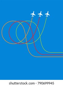 Airplane Flying Formation In Blue Sky, Air Show Display, The Disciplined Flight Vector Art Illustration