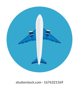 airplane flying in frame circular isolated icon vector illustration design