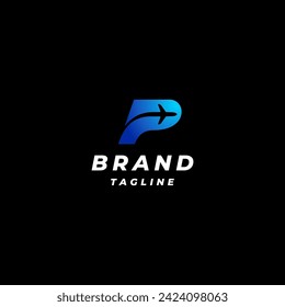 Airplane Flying Inside Letter P Logo Design. Initial Letter P With Silhouette of an Airplane Inside Logo Design.