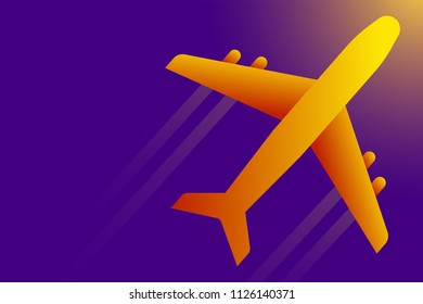 Airplane flying ito the sky. Vector illustration in flat style.