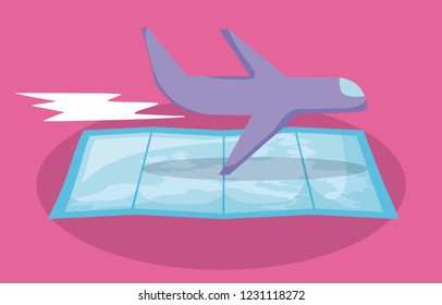 airplane flying with map guide