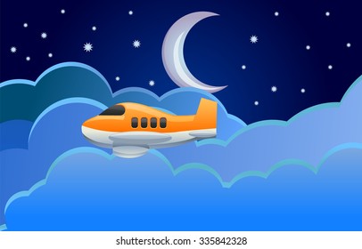 Airplane flying at night vector