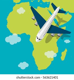 Airplane flying on the Africa. Vector illustration.