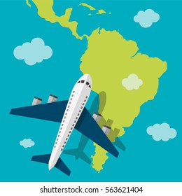 Airplane flying on the America. Vector illustration.