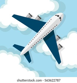 Airplane flying on the clouds. Vector illustration.