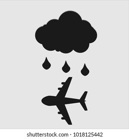 Airplane flying on stormy night with thunders and rain illustration