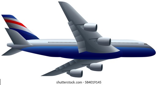 Airplane flying on white background illustration