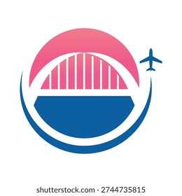 Airplane Flying Over Bridge Logo Design