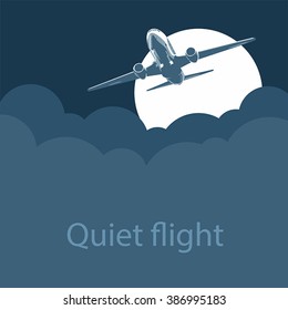 Airplane flying over the clouds. Simple vector. Place for text.