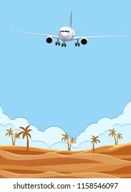 An airplane flying over desert illustration