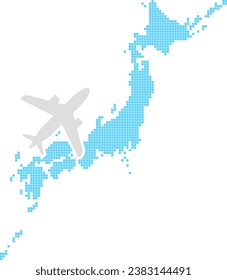 Airplane Flying Over Japan Isolated Vector Illustration