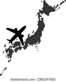 Airplane Flying Over Japan Isolated Vector Illustration