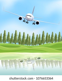 Airplane Flying Over the Lake illustration