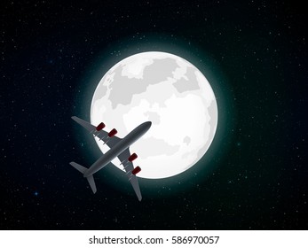 Airplane flying over the moon