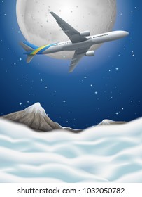 Airplane flying over the mountains illustration