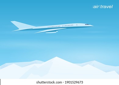 Airplane flying over the mountains. 
Vector illustration.