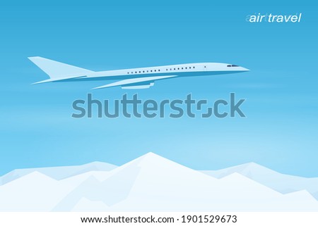 Airplane flying over the mountains. 
Vector illustration.
