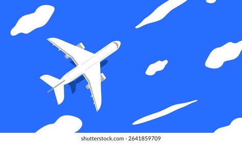 Airplane Flying Over the Sea, Scenic Travel and Adventure Illustration with Ocean View
