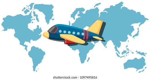 An Airplane Flying Over World Map illustration