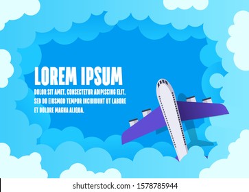Airplane flying over a world map. Travel and tourism background. Vector illustration