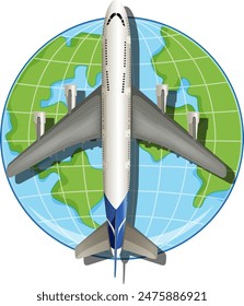Airplane flying over a world map