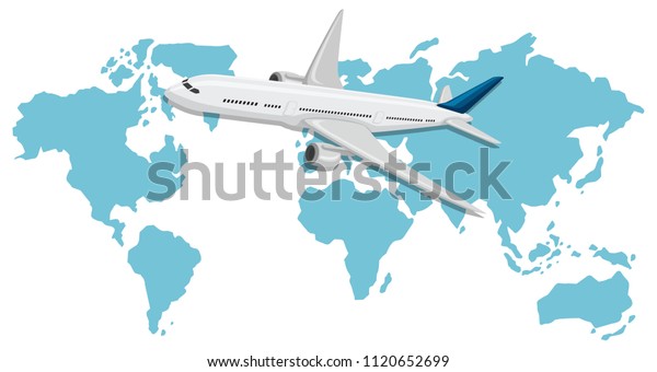 Airplane Flying Over World Map Illustration Stock Vector (Royalty Free ...