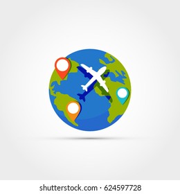 Airplane flying over the world -vector illustration