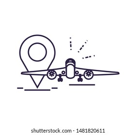 airplane flying with pin location