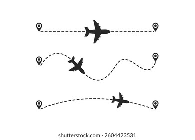 Airplane Flying Route to Route Set for Global Air Travel and Navigation Concept