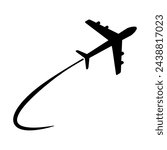 Airplane flying silhouette. Plane with speed line symbol. Vector illustration isolated on white.
