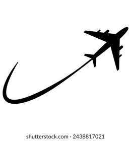 Airplane flying silhouette. Plane with speed line symbol. Vector illustration isolated on white.