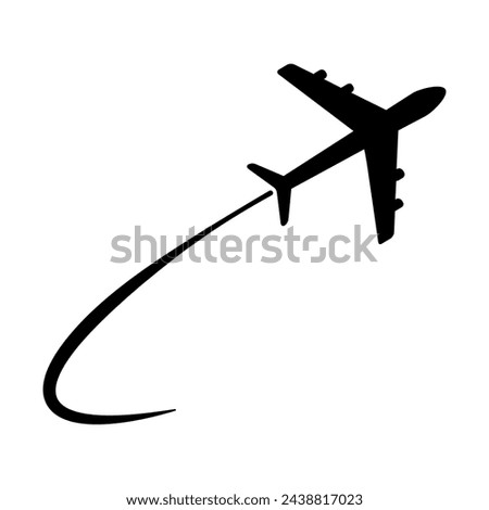 Airplane flying silhouette. Plane with speed line symbol. Vector illustration isolated on white.
