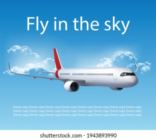 Airplane flying in sky cloud vector illustration