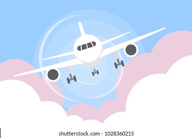 Airplane flying in the sky with clouds.