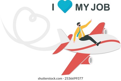 Airplane flying in the sky drawing a white heart ,I love You,business concept illustration, web page, social media design
