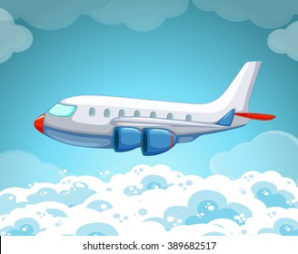 Airplane flying in the sky illustration