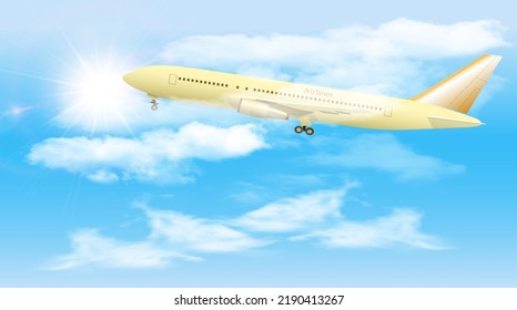 Avión volando en el cielo dentro de las nubes, hermoso paisaje.