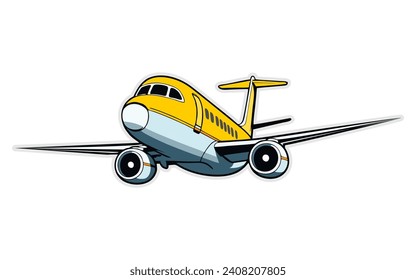 Airplane flying in sky. Jet plane fly, airplanes travel and vacation aircraft. Flight plane, Flat airplane icon vector illustration isolated white background