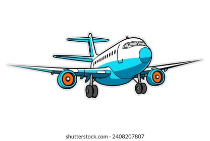 Airplane flying in sky. Jet plane fly, airplanes travel and vacation aircraft. Flight plane, Flat airplane icon vector illustration isolated white background