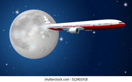 Airplane flying in the sky at night illustration