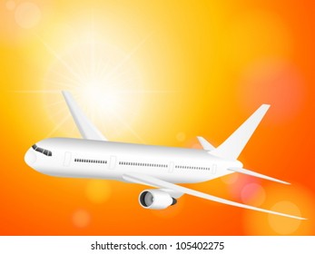 Airplane flying in the sky. Vector illustration.