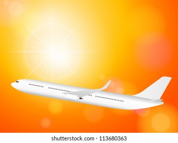 Airplane flying in the sky. Vector illustration.