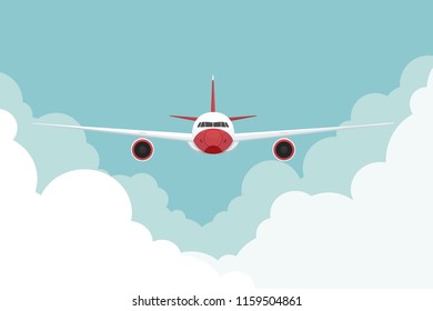 Airplane flying in sky. Vector illustration