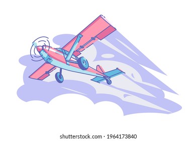 Airplane flying in sky vector illustration. Red aircraft in air flat style. Modern air transportation and aviation concept. Isolated on white background