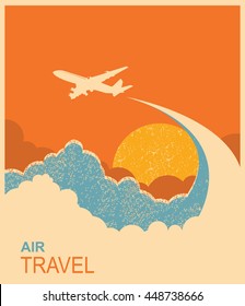 Airplane flying in sky.Vector air travel background for text