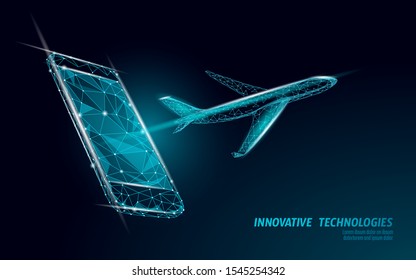 Airplane flying from smartphone screen. Flight up tourism journey symbol. Airline flight reservation concept speed travel. Mobile app online store, technology banner template 3D vector illustration