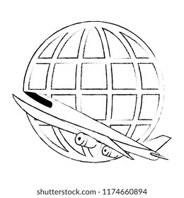 airplane flying with sphere planet