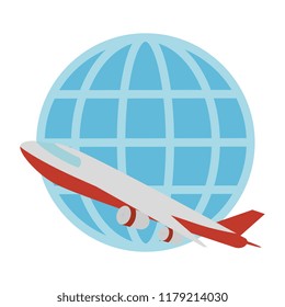 airplane flying with sphere planet